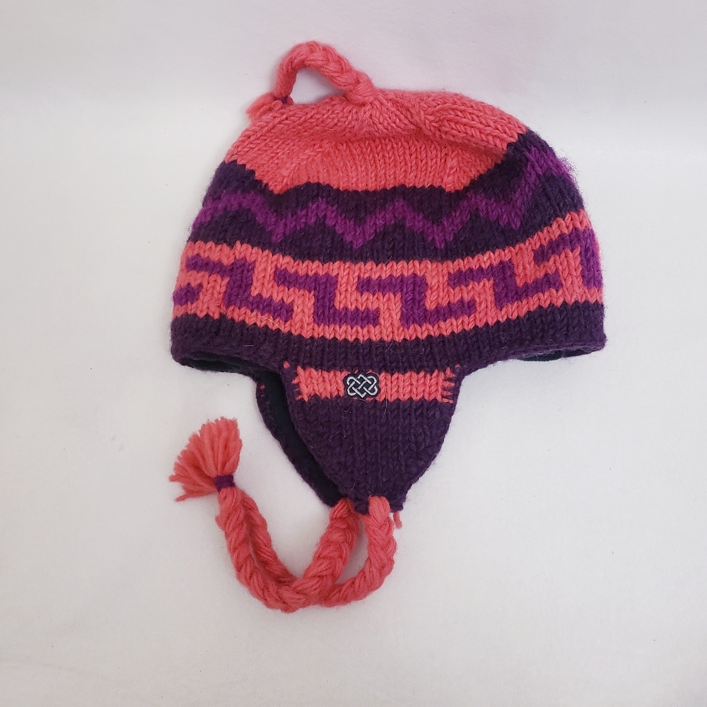 Sherpa Hand Knitted 100% Wool Pink & Purple Winter Hat, Fully Lined - Picture 6 of 6